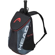 HEAD Tour Team Tennis Backpack 2 Racquet Carrying Bag w/Padded Shoulder Straps &amp; Shoe Compartment - Black/Grey.