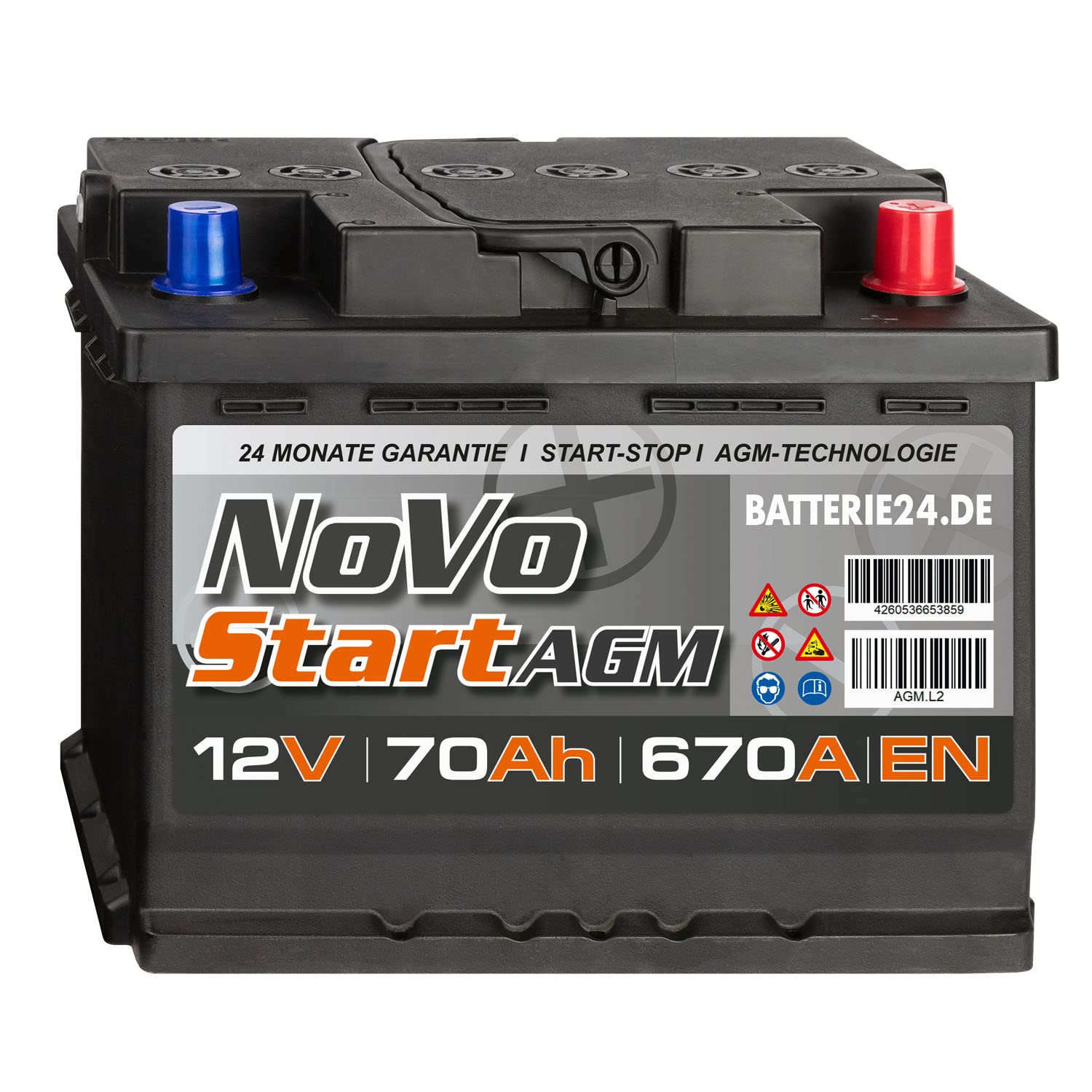 NoVo AGM Autobatterie 70Ah 12V, auslaufsicher, überlegene Leistung, geeignet für hohe Anforderungen