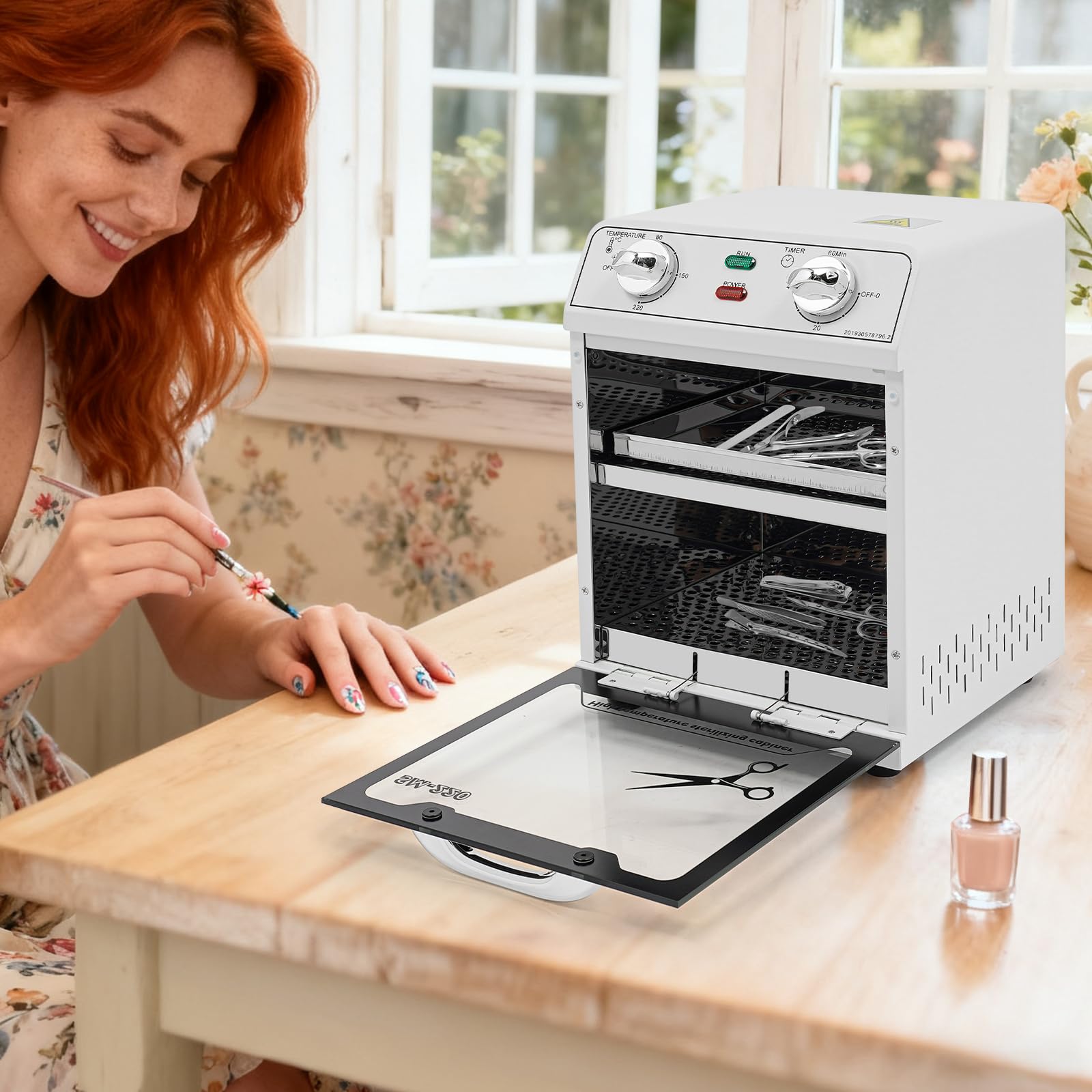 Hochtemperatur Sterilisator, 8L Heißluftsterilisator mit Timer und Temperaturregelung(0-220°C), Heißluftsterilisator für Haarwerkzeuge,Nagelstudios,Spa
