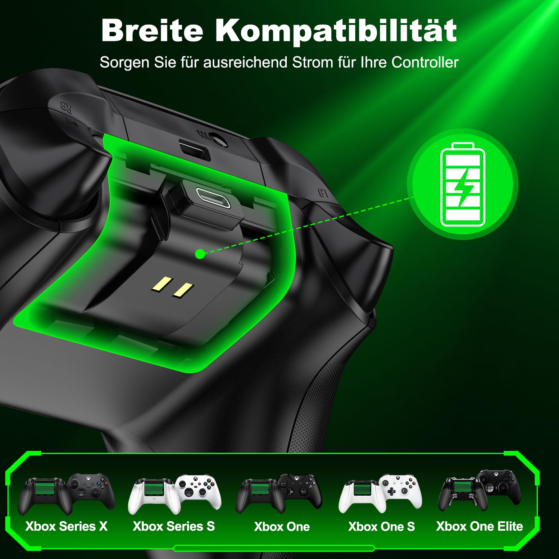 Akku für Xbox Controller, 2 x 4800mWh Wiederaufladbare Akku für Xbox Series X Controller mit 4 Batterie Abdeckung für X-Series X/S/X-One/One S/X/Elite Controller, Play and Charge Kit - 5