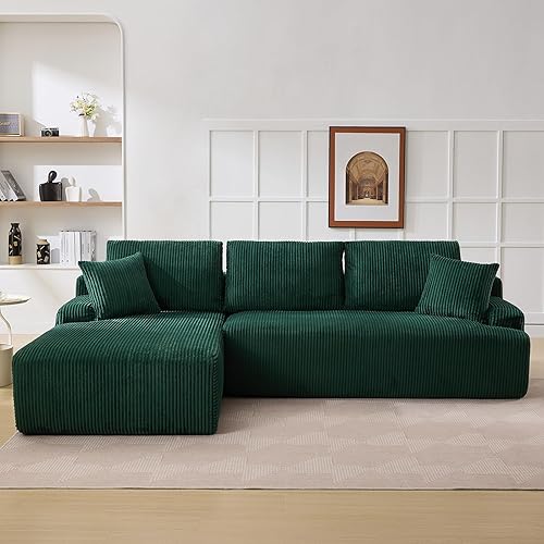 Boneless Cloud Couch 96" L-Shape Modern Sectional Comfy Sleeper Modular Sofa Bed with Corduroy Fabric Deep Seat Loveseat + Chaise Lounge Chair No Assembly Required for Living Room