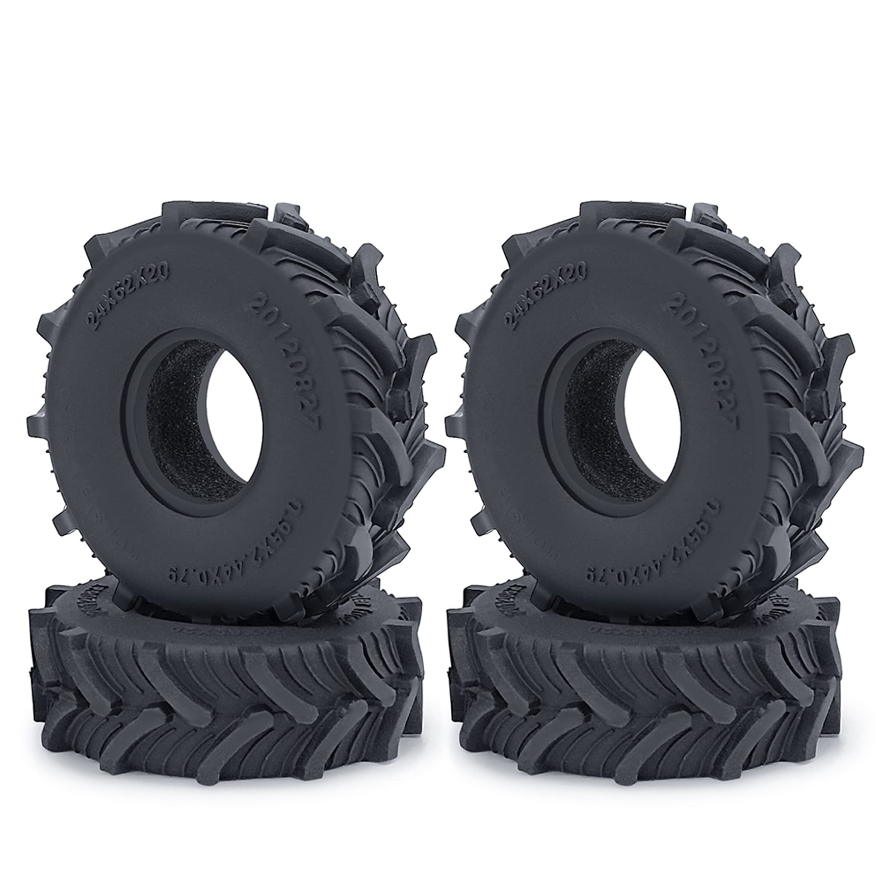 Powmok 4PCS 1.0 beadlock wheels SCX24 wheels and tires TRX4M Aluminum Wheel Rims and Mud Terrain Tires Kit for 1/18 RC crawler TRX4M 1/24 RC crawler SCX24 upgrades (SCX24 Mud Terrain Tires 62mm)