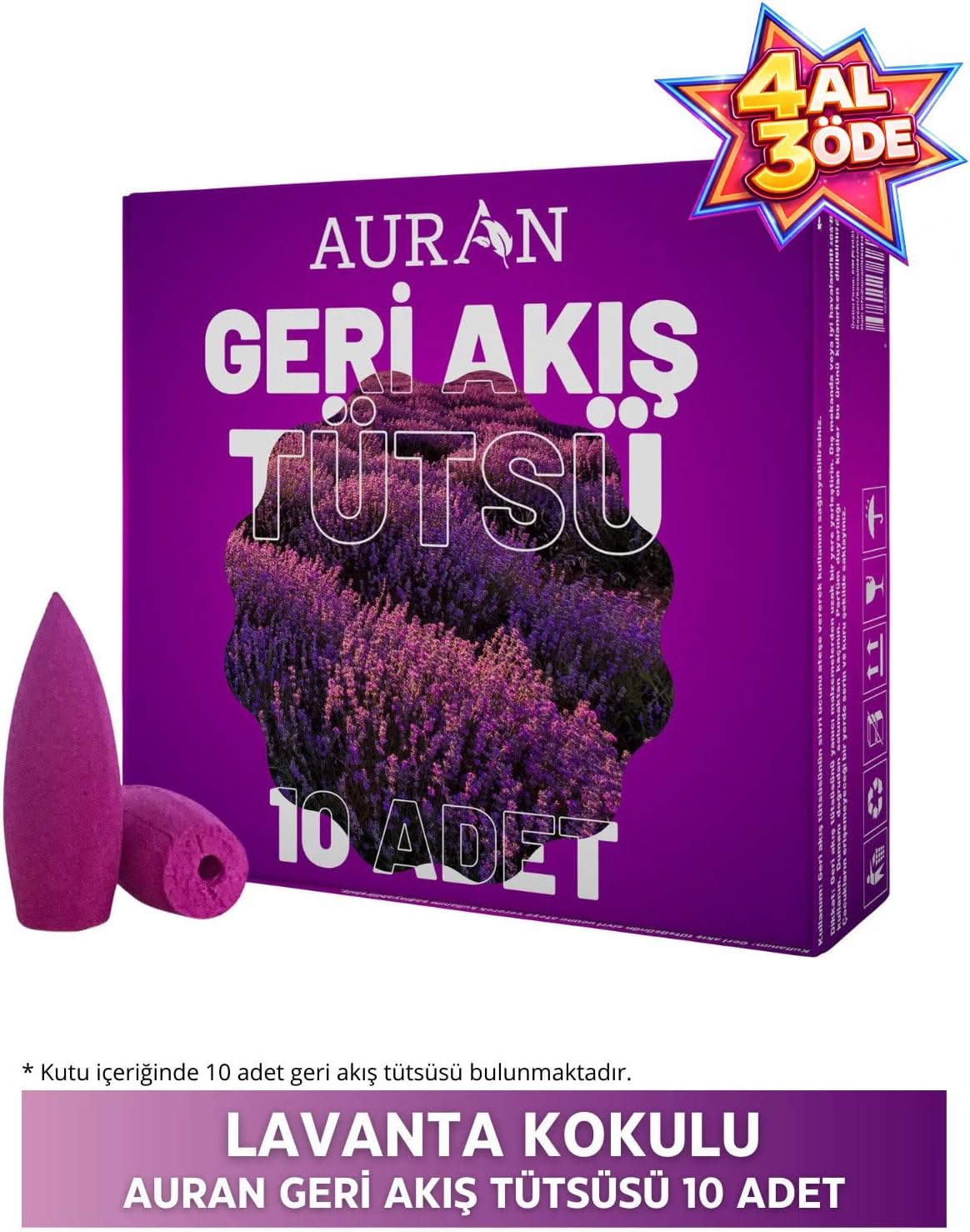 AURAN Lavanta Kokulu Geri Akış Tütsüsü konik Tütsü Lavander Backflow Incense Cones 10 Adet