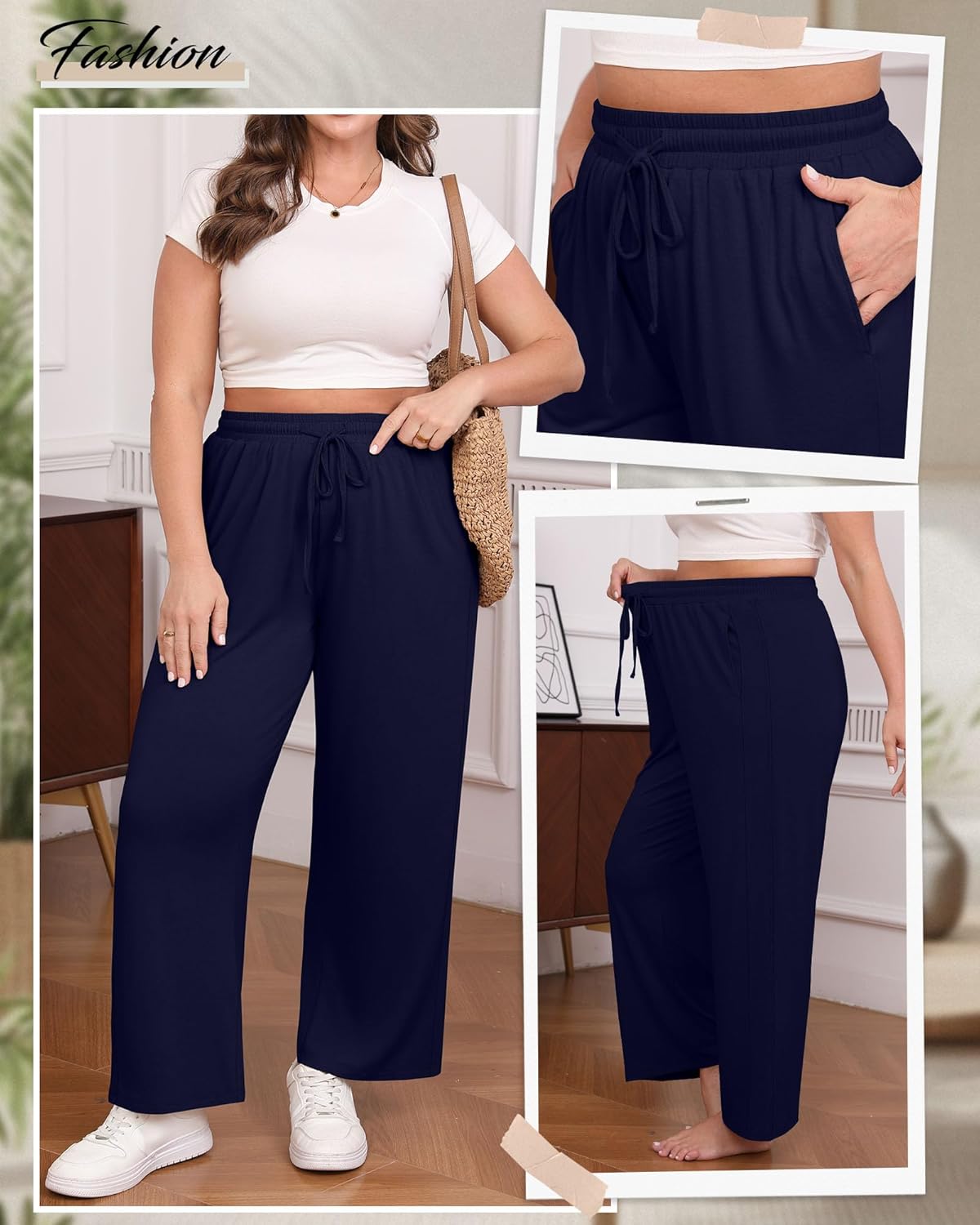 4 Pack Women's Plus Size Pants Wide Leg Yoga Pants Elastic Waist Drawstring Sweatpants Pocket Lounge Casual Jogger - Image 2