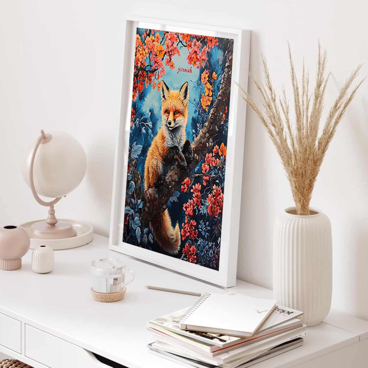 Hyupuanj Zestaw do malowania diamentowego 5D DIY kwiat lisa, 91 x 122 cm h