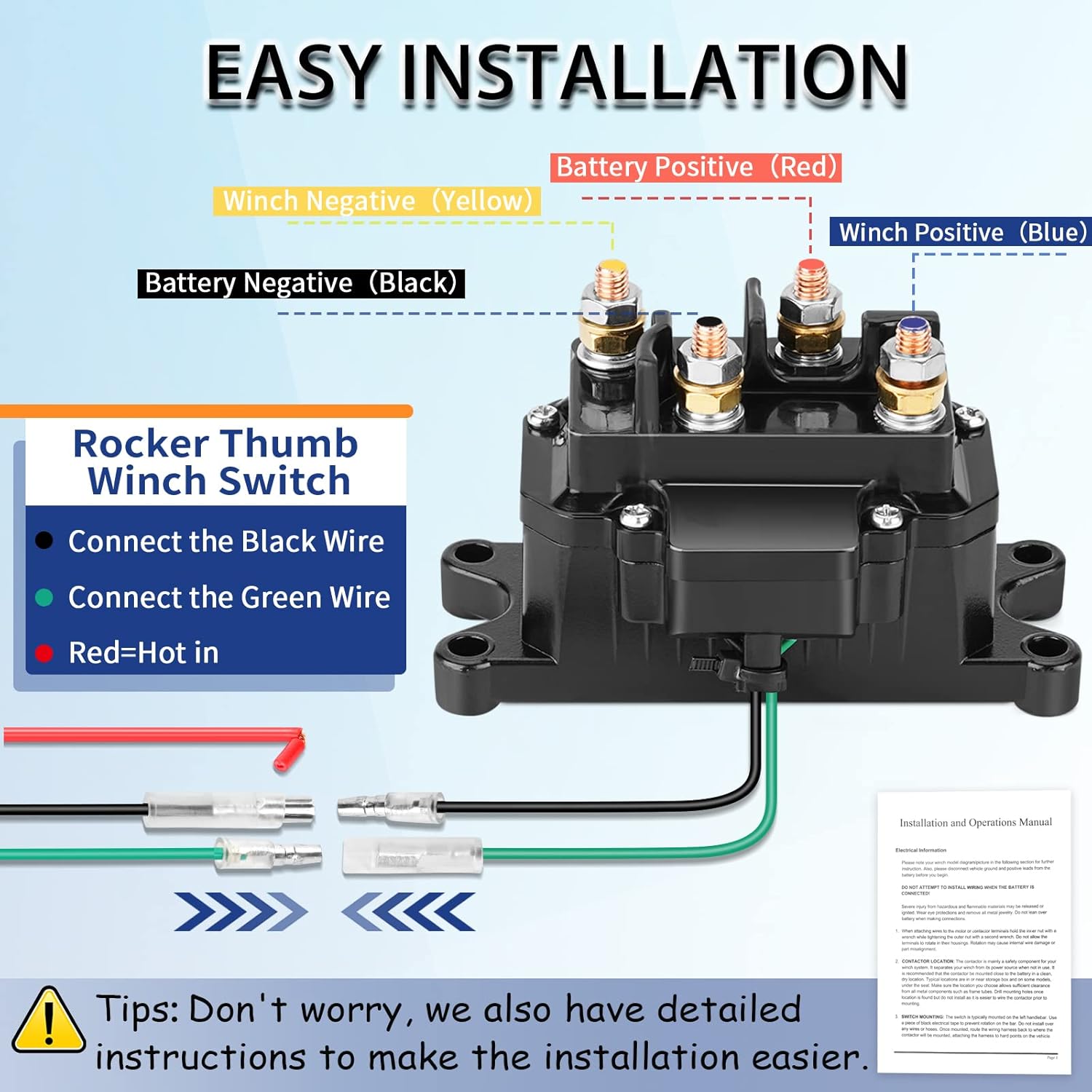 Winch Solenoid Relay Contactor 12V 250A Rocker Switch Thumb 1500-5000lbs Winch With 6 Protecting Caps | Fit For ATV UTV Boat 4x4 Vehicles | Winch - View #7