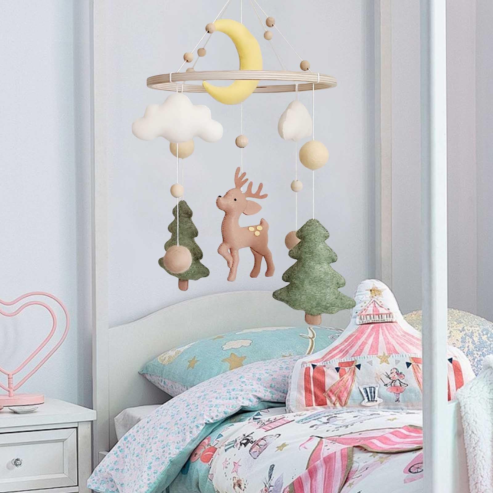 Baby Mobile Baby Windspiele, Hirsch Wald Thema Babybett Mobile aus Filz, Hängende Bettglocke Neugeborene Geschenk für Baby Mädchen Jungen