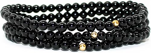 Charged Healing Crystal Bracelet - Natural 4mm Gemstones with 14k Gold Filled Bead, Stretch Cord - Semi-Precious Jewelry for Women & Men