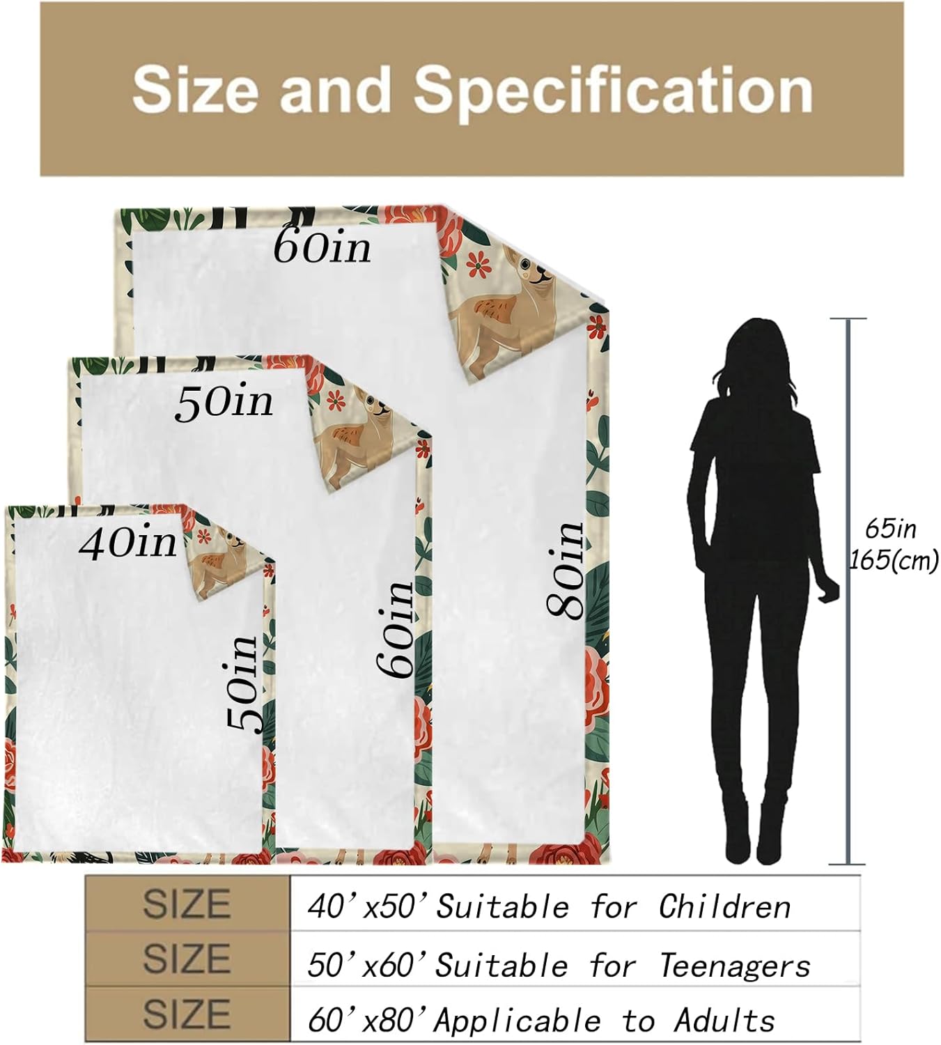 Chihuahua Floral Blanket, Cute Dog-Themed Fleece Throw with Colorful Flowers and Chihuahua Design, Soft Cozy Lightweight Blanket, for Dog Lovers, 50x60 in,Decor - Image 3