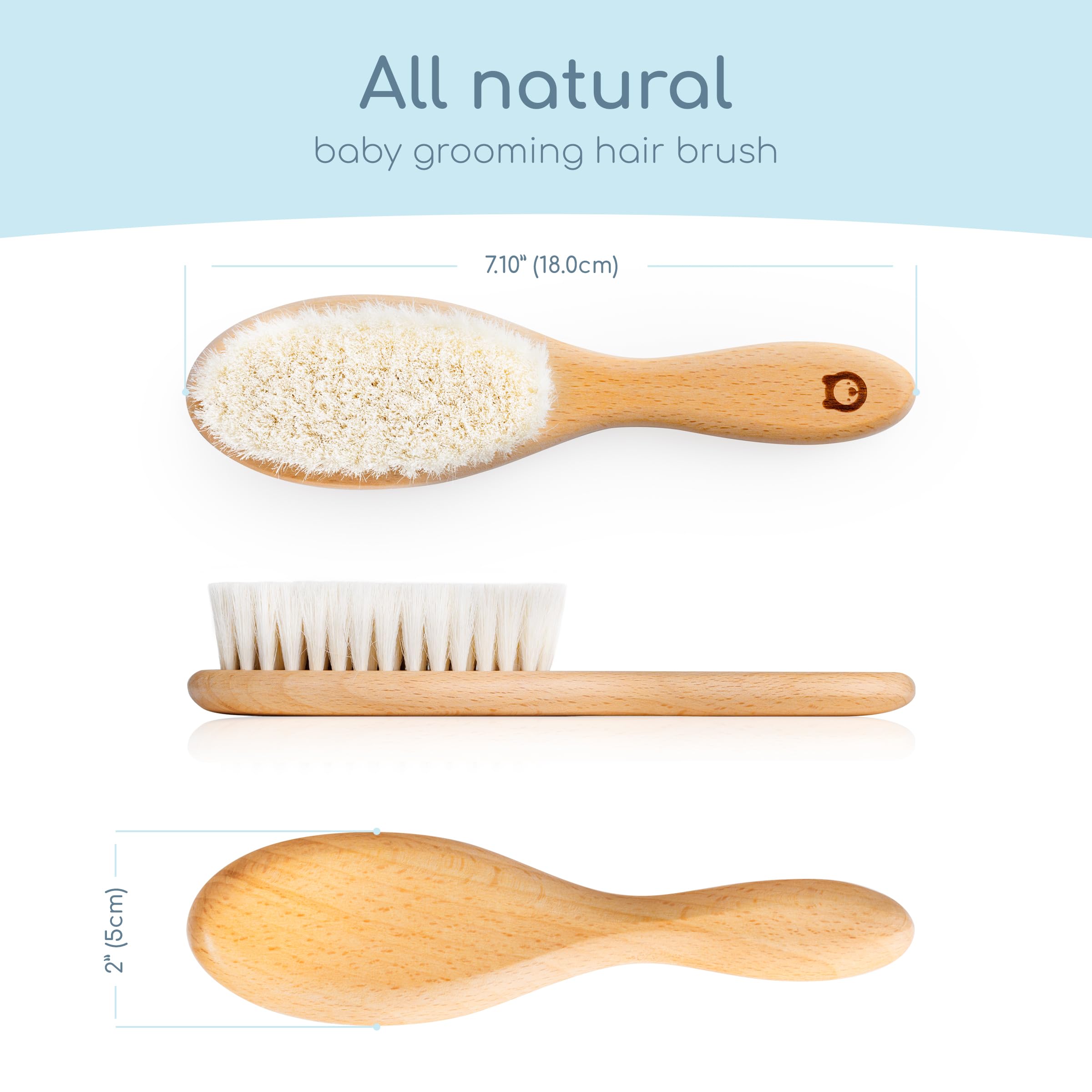 Weiche Babyhaarbürste aus Holz für Neugeborene & Kleinkinder in schicker Geschenkbox – Ultra weiches natürliches Ziegenhaar – perfektes Geschenk (Ziegenhaarbürste – oval)
