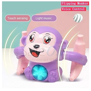 SaleOn Electric Monkey Toys Voice-Activated Induction Cartoon Tumbling Banana Monkey with Light Music Children Animal Model Toys -Assorted Colors