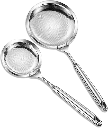 Miniatura 11 de Ugotit Colador de malla fina, cuchara coladora de aceite para grasa de tocino y desnatar sopa, espumadera de grasa de acero inoxidable con mango