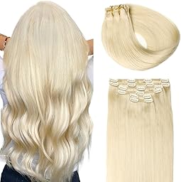 SURNEL Extensiones Clip Pelo Natural 100g 40cm 6 Piezas Rubio Platino Claro Extensiones De Clip De Humano Real Extensiones Pelo Remy Natural (C#60-40cm)