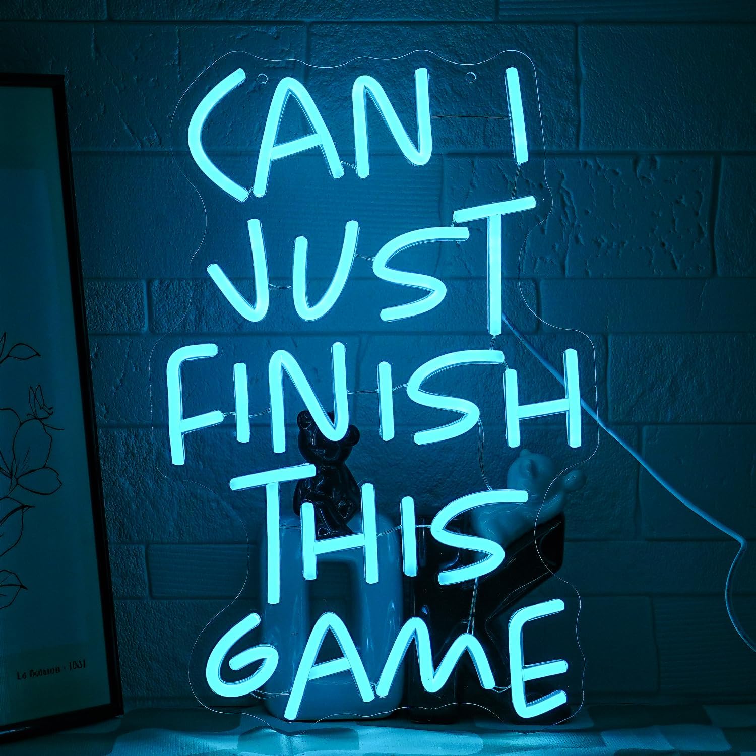 Game Neon Sign Gamer Neon Light for Gaming Room Decor Blue Letter Neon Light Sign for Teens Kid Zone Boy Bedroom Wall Decor (Can I Just Finish This Game)