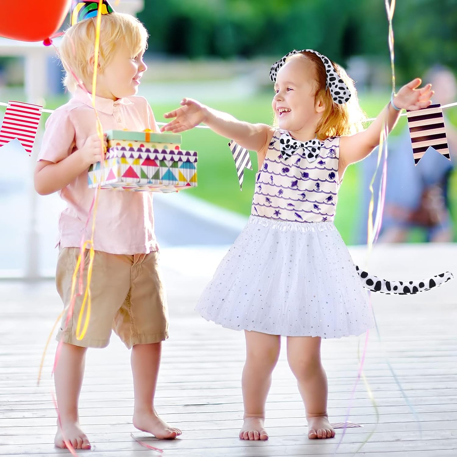 SATINIOR 2 Sets Puppy Dog Costume Animal Dalmatian Dog Costume Set Ear Headband Dalmatian Tutu Dress for Kids Girls Cosplay Party Costume Accessories - Image 3