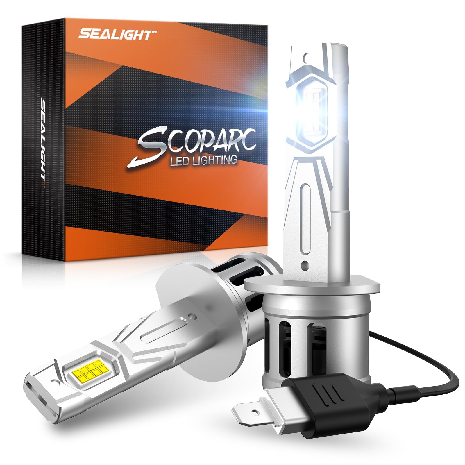 SEALIGHT H1 Bulb, 32000LM 6000K Output Canbus Ready, H1 Fog Bulbs For Powersports IP68 60000Hrs Lifespan, 1?1 Size 3Mins Installation, 2 Pack