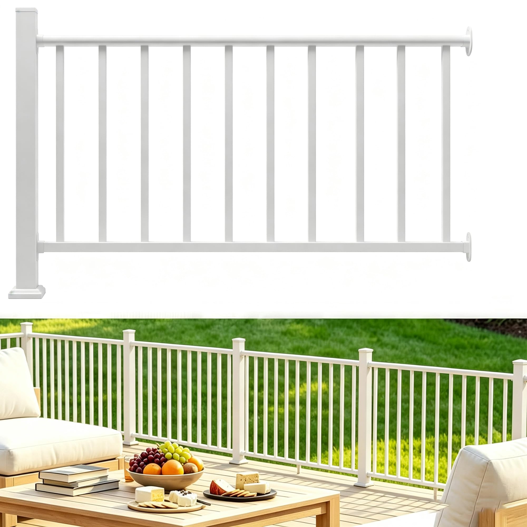 Atemou 5FT White Deck Railing Kit for Deck Porch Patio Balcony