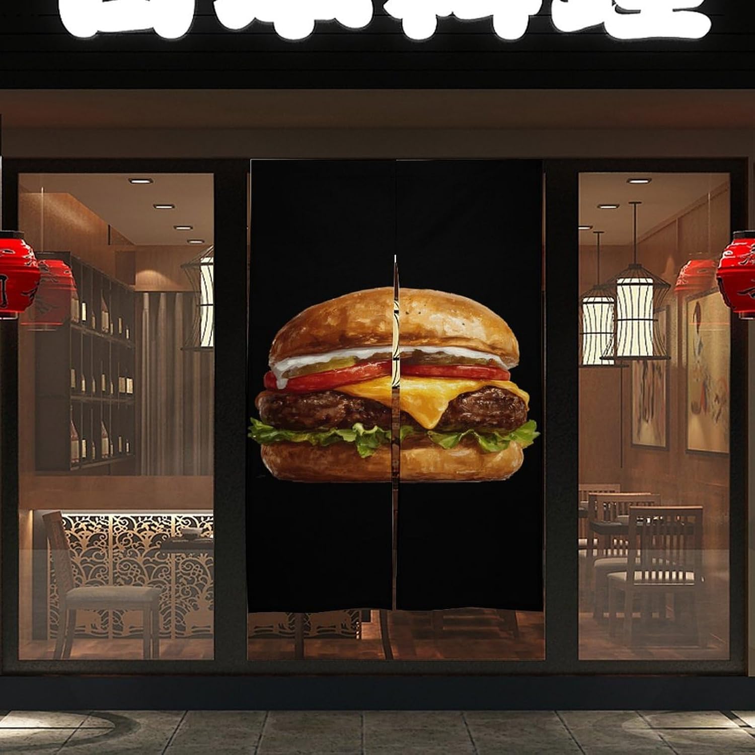 Burger Hamburger Doorway Curtain Insulated Room Divider Drapes | white linen,privacy curtains