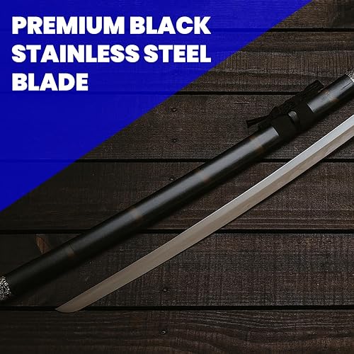 Miniatura 3 de SZCO Espada samurái de dragón de medianoche, aspecto de espada real de espiga completa de 39.5 pulgadas con hoja de acero inoxidable negro, vaina