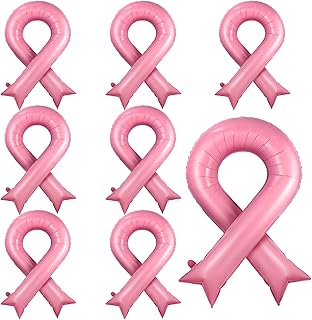 8 Pieces Breast Cancer Awareness Balloons 36 Inch Breast Cancer Decorations Breast Cancer Ribbon Balloon for Party Decor Breast Cancer Awareness Fundraisers Jumbo Foil Balloons