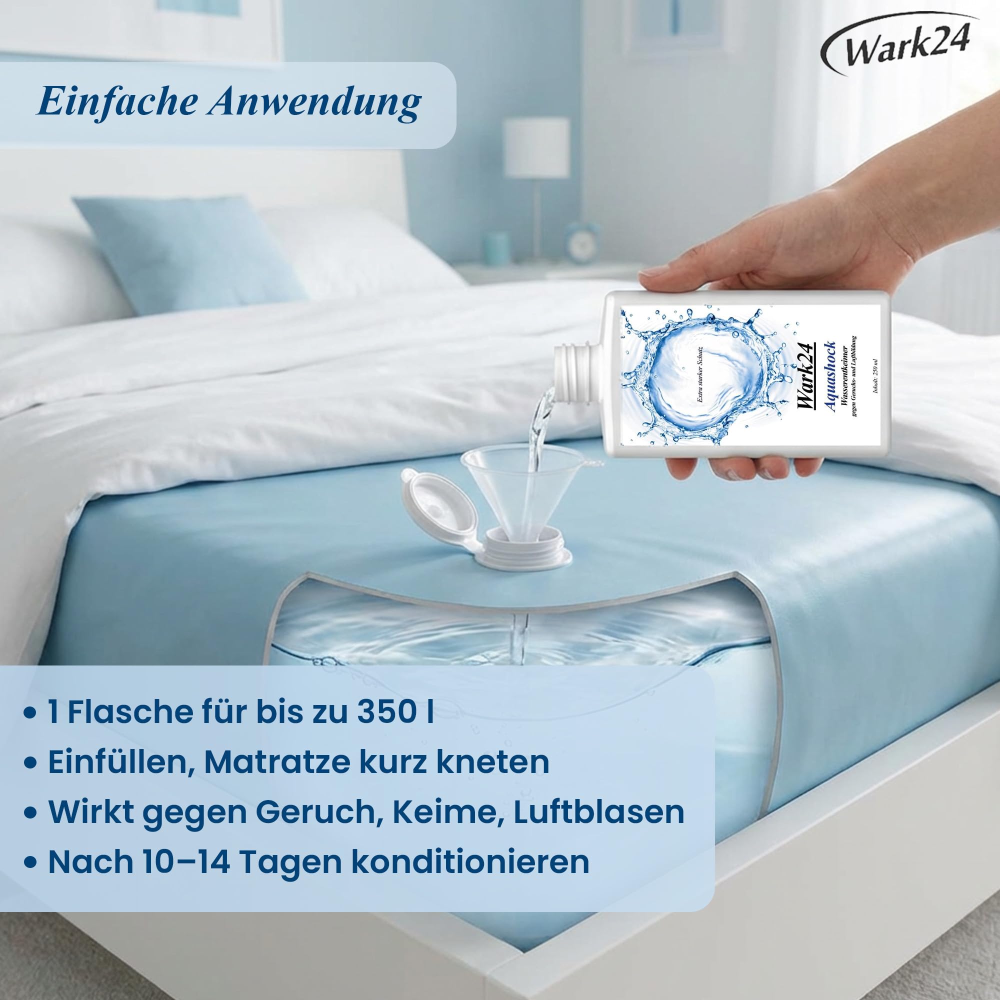 Aquashock Wasserentkeimer 2 x 250 ml, für saubere Wasserbetten ohne Bakterien, bekämpft Geruch & Luftblasen, einfache Anwendung und zuverlässige Pflege