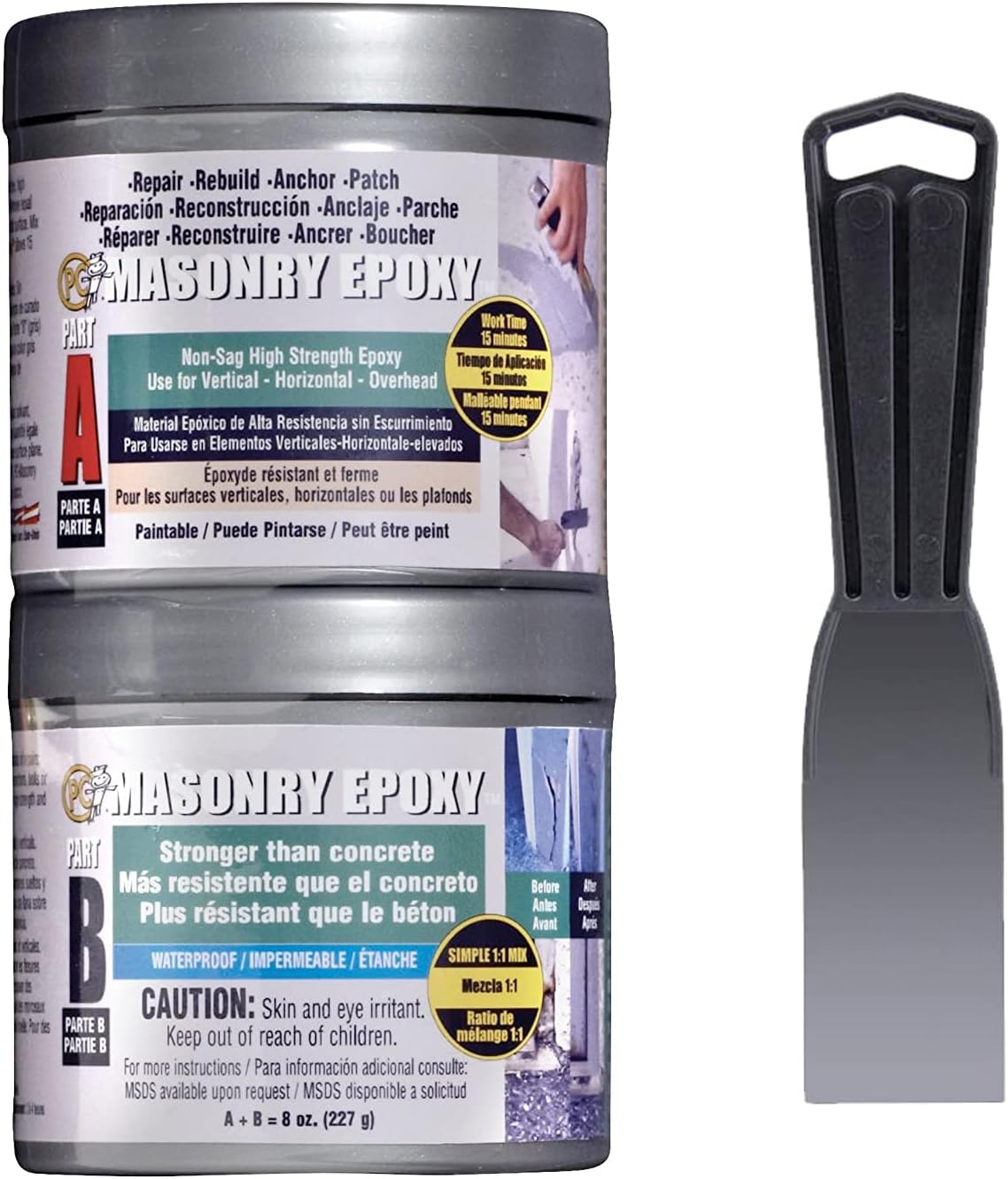 PC-Masonry Epoxy Adhesive Paste, Two-Part Repair, 8 oz in Two Cans with Mixing Tool, Gray (70024)