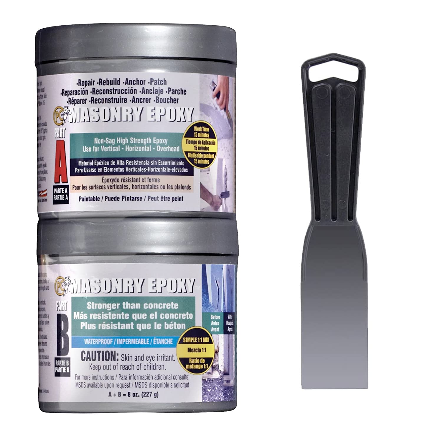 PC ProductsPC-Masonry Epoxy Adhesive Paste, Two-Part Repair, 8 oz in Two Cans with Mixing Tool, Gray (70024)