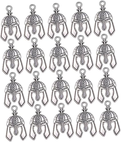 20 dijes colgantes para casco de caballero, aleación de plata antigua, accesorios para hacer joyas, pulseras, llaveros y proyectos de cosplay
