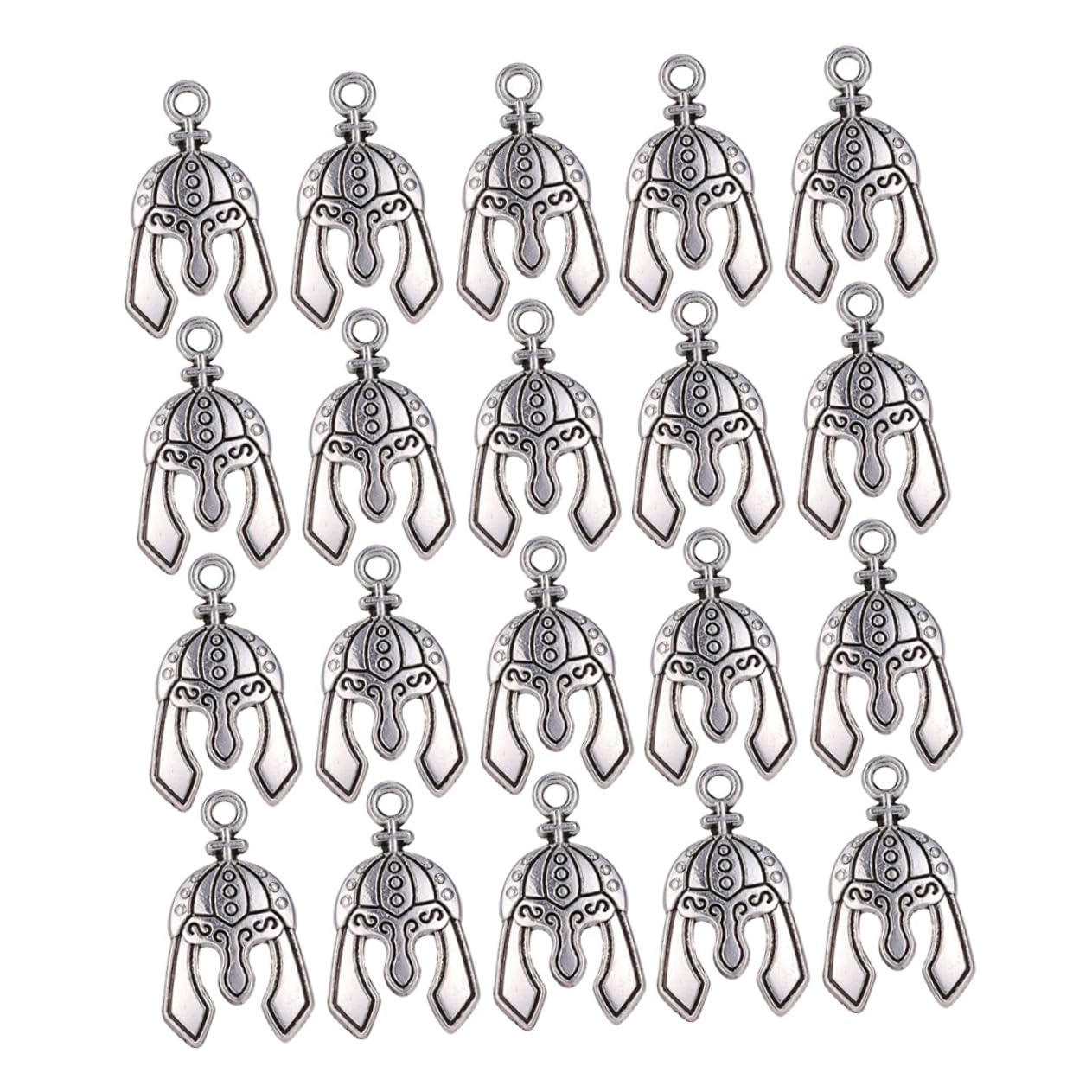 KONTONTY 20pcs Knight Helmet Pendant Charms Antique Silver Alloy DIY Jewelry Making Accessories for Bracelets Keychains and Cosplay Projects