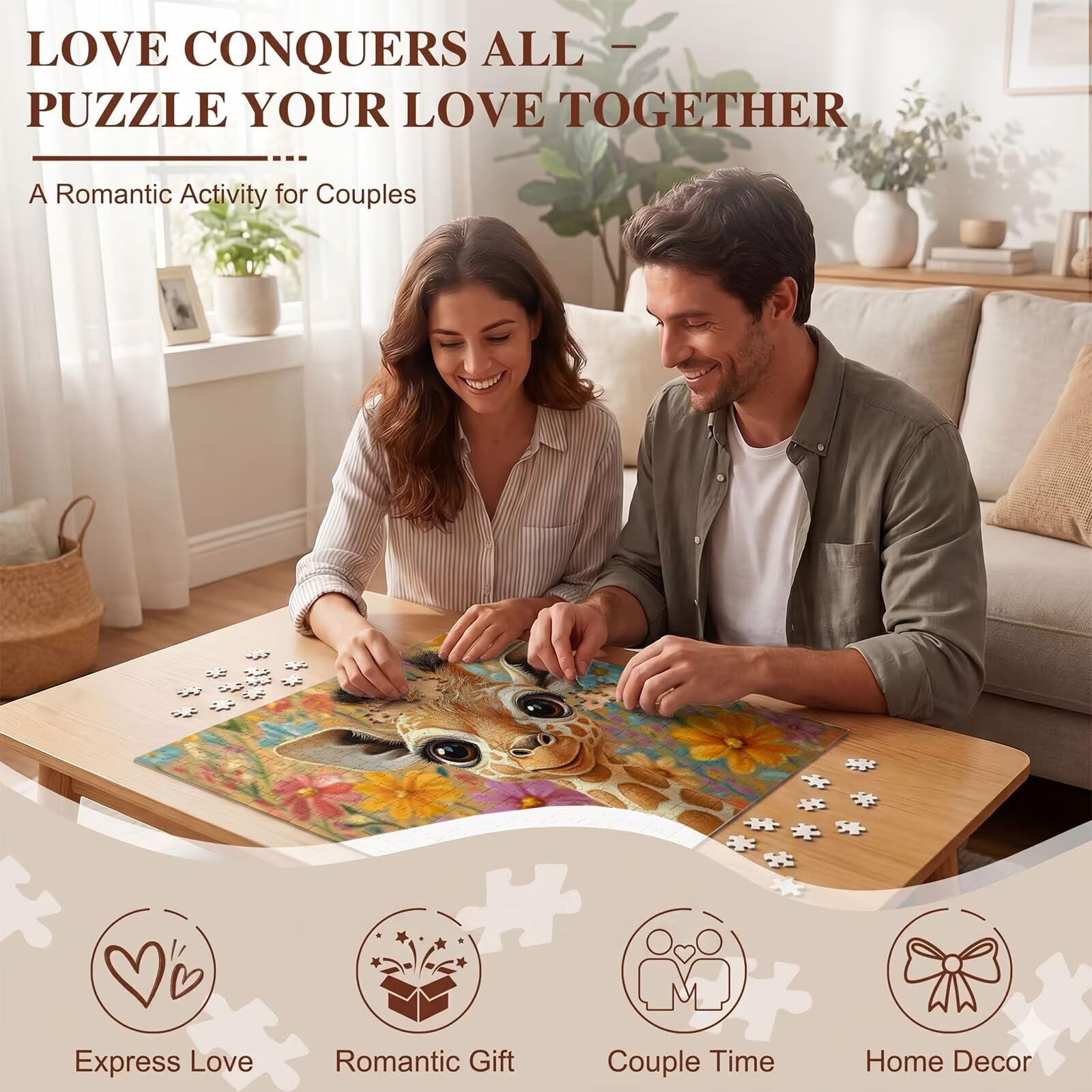 Carino giraffa Puzzle 1500 Pezzi per Adulti, Puzzle in Legno - Collezione Classica con Poster Incluso - Sfida di Concentrazione e Passatempo Antistress, Gioco Educativo per Famiglia, 87 x 57 cm f0-574