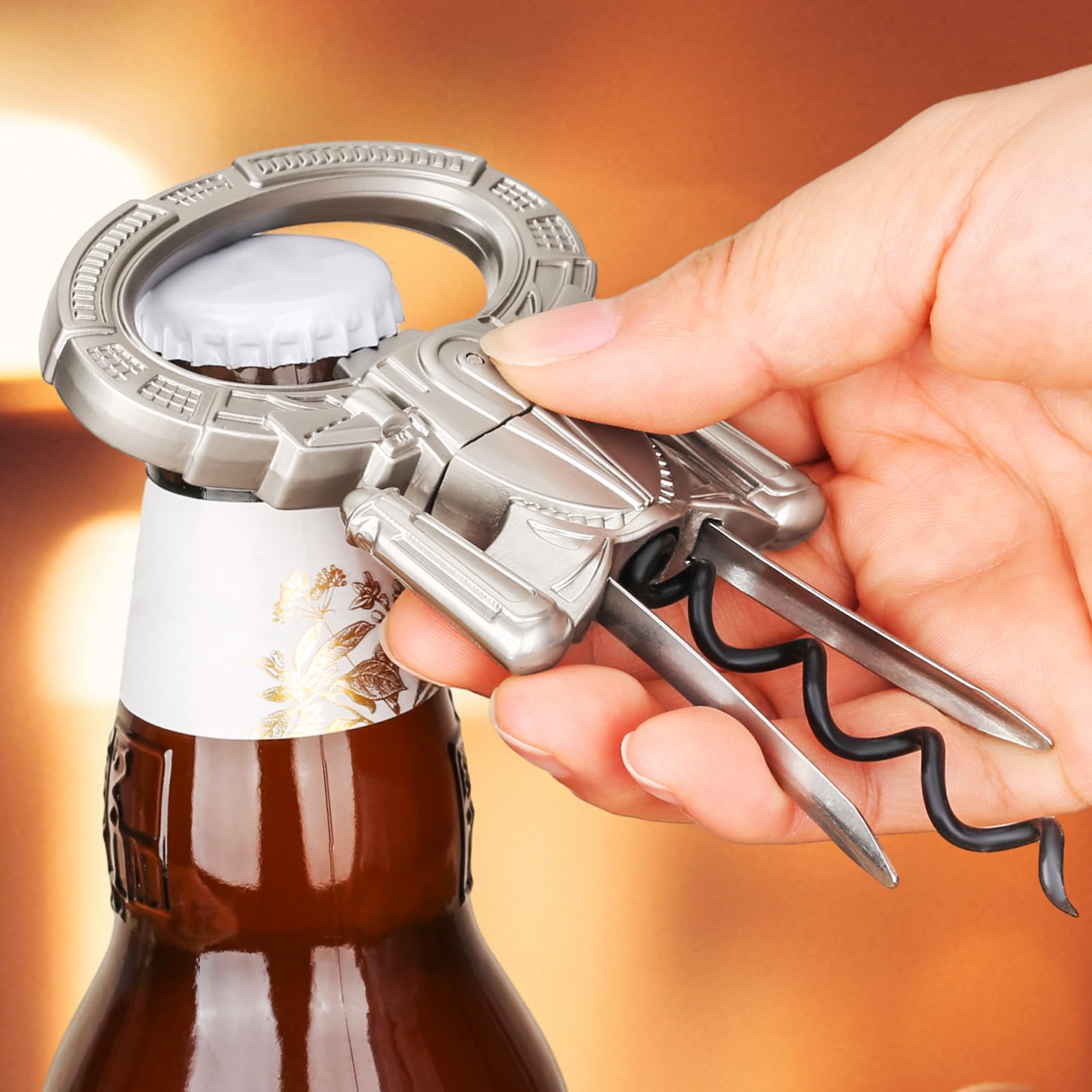 LKKCHER Ah So Cavatappi per Bottiglie di Vino Antico, Apribottiglie per Birra, Estrattore di Sughero a Due Rebbi, Cavatappi a Lame, Regalo Natale Regalo Compleanno Uomo Lui, Marito, Grigio Perla