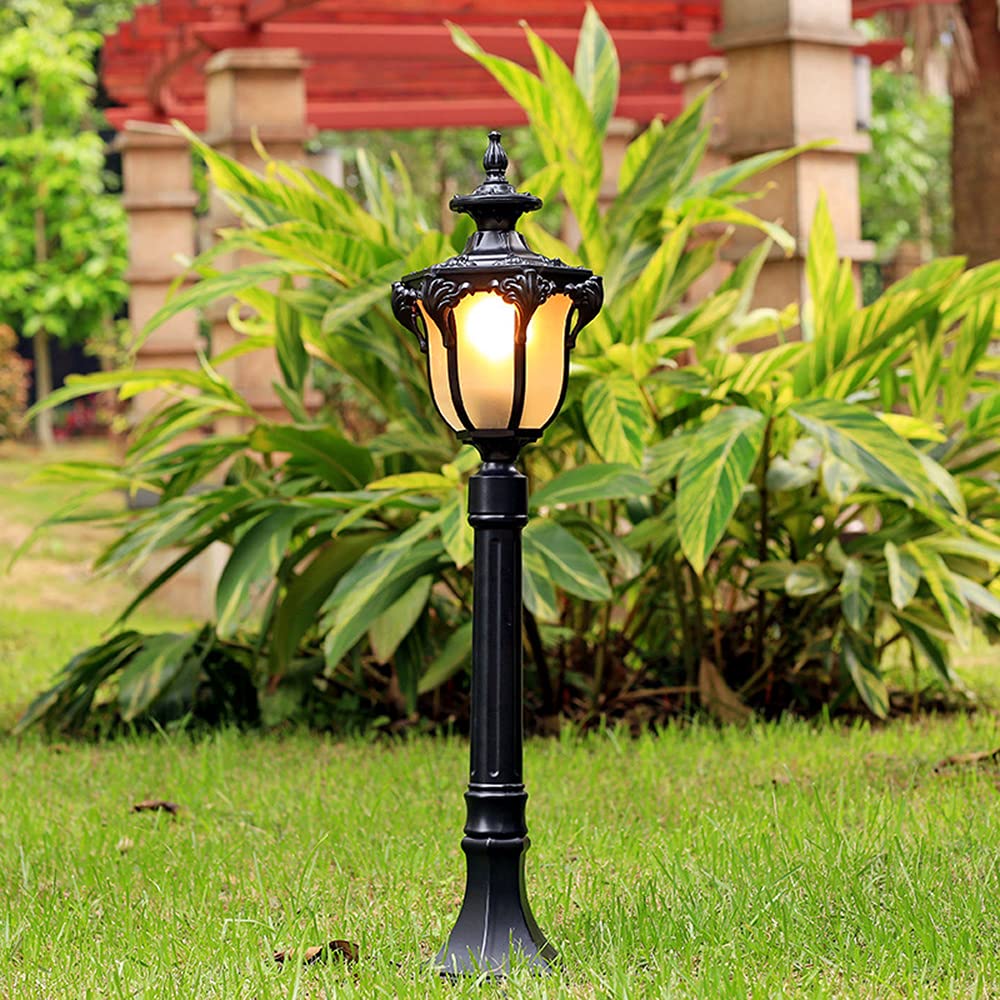 Mengjay Lampione da Giardino in Stile Vintage con Palo, in Alluminio Pressofuso con Vetro Smerigliato, Lampada da Terra E27 da Esterno Impermeabile IP23 (A)