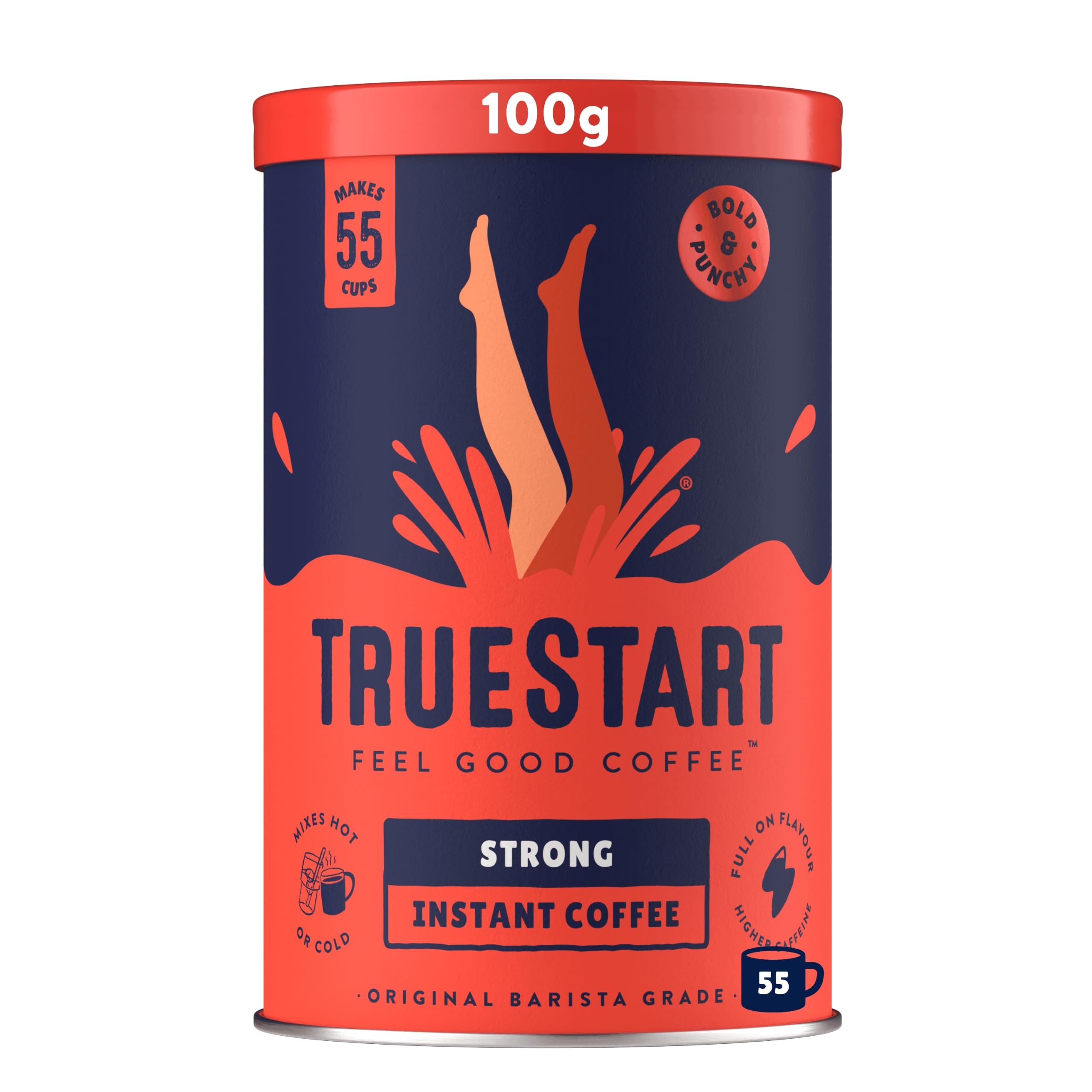 TrueStart Instant Coffee, Super Blend Strong, 100g, 1 Pack, 55 Cups | Barista Grade, Dark Roast, Full Flavour Premium Freeze Dried - 100% Brazilian Arabica - Mycotoxin-Free & Antioxidant Rich