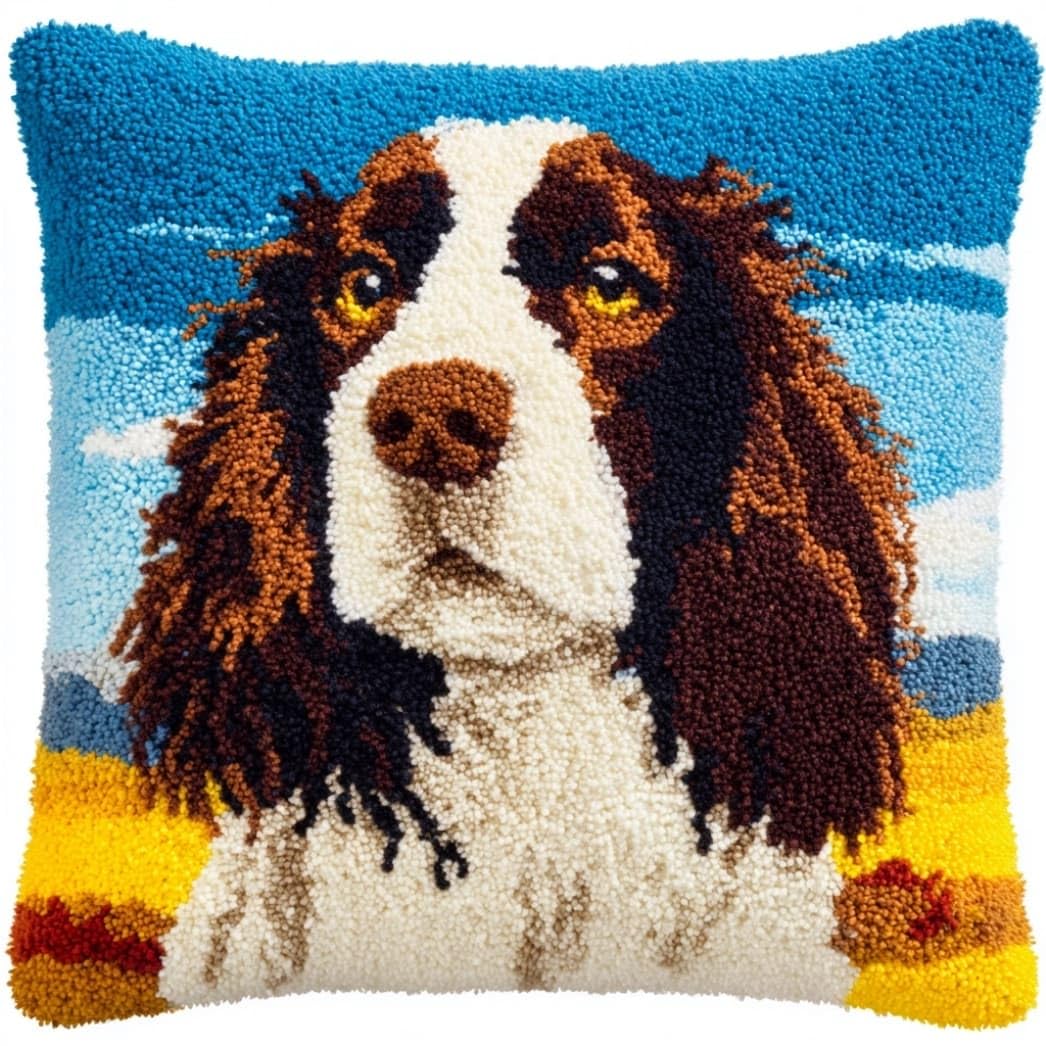 Taxpy Latch Hook Cushion Kit for Beginners Springer Spaniel