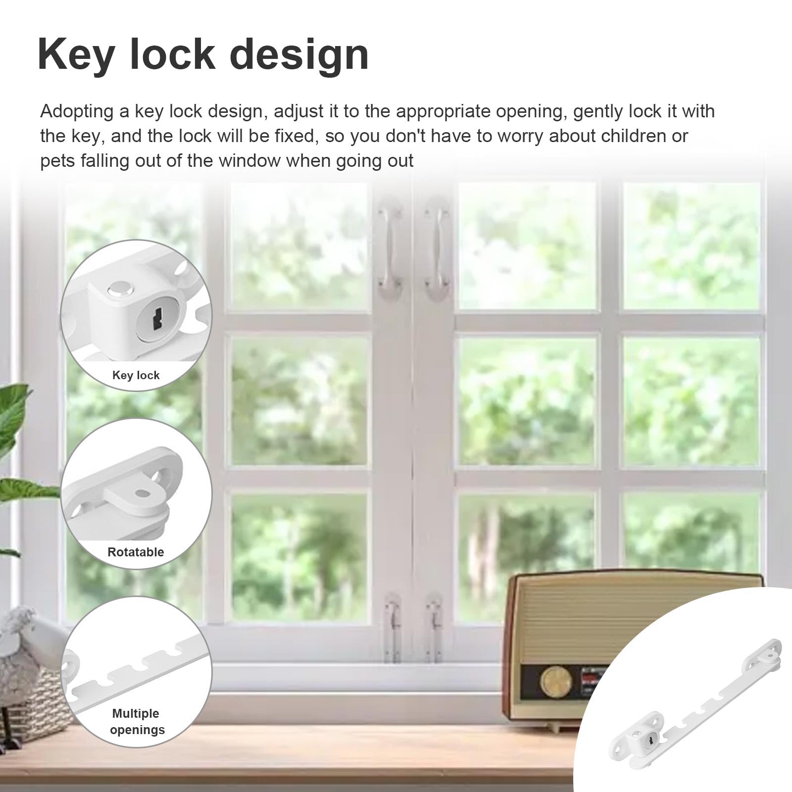 0XBIT 2 Piece White Adjustable Window Locks, Window Tilt Regulator with Lock, Windows Restrictor - Image 4