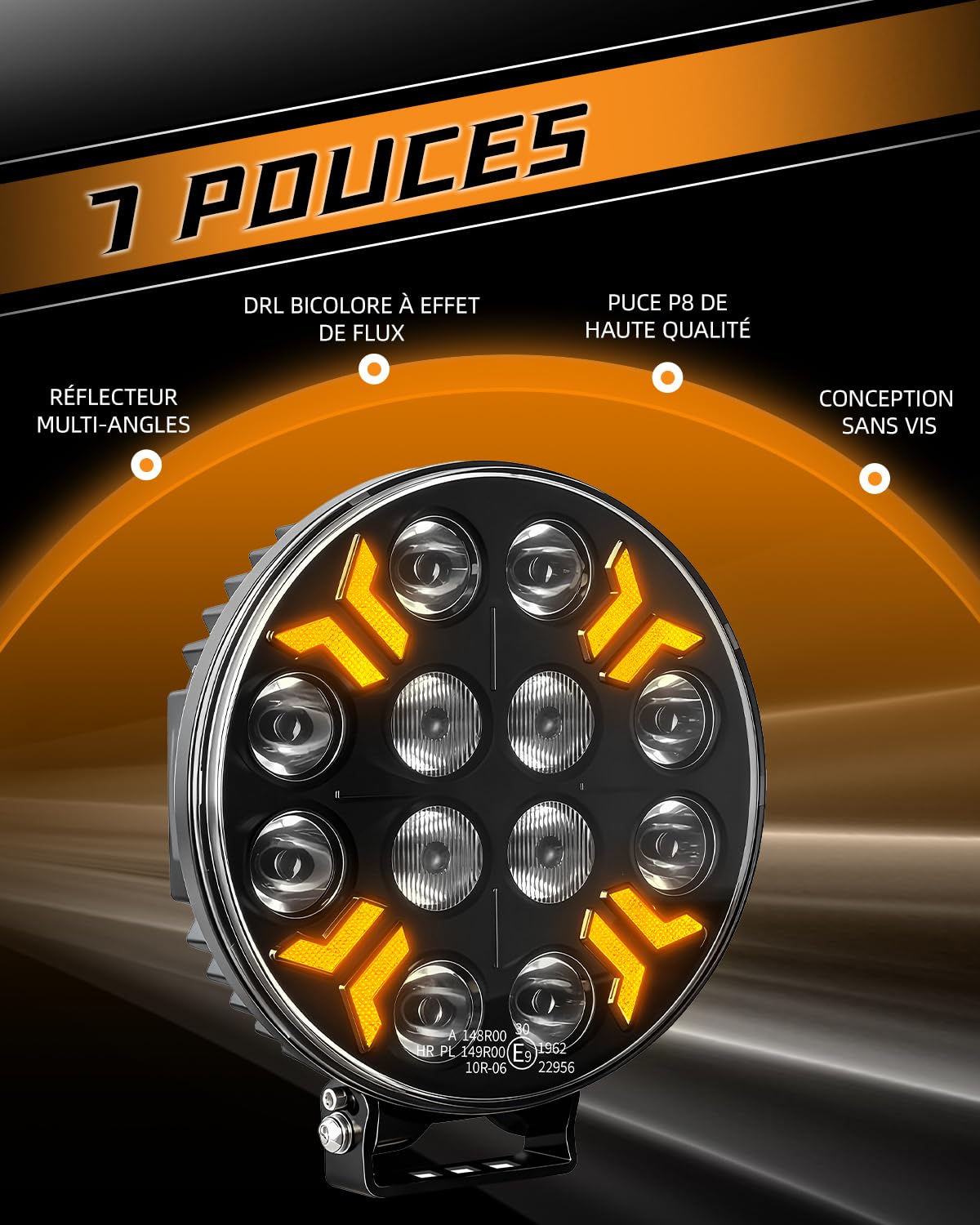 CO LIGHT Phare de Travail Led Rond 7 Pouces 120W Phare Longue Portée LED Blanc/Ambre DRL Compatible Voiture Camion Bateau Tracteur 2PCS