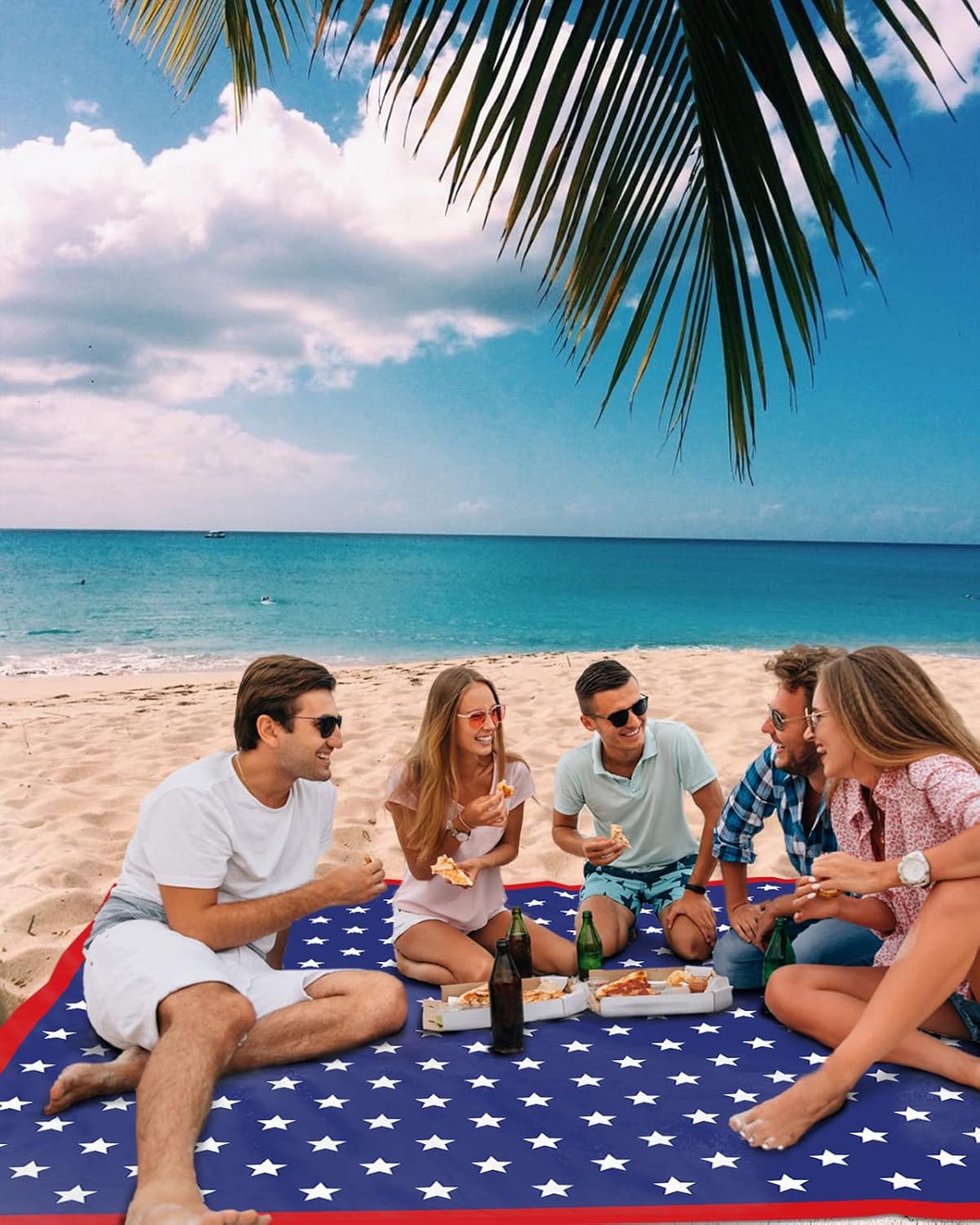Beach Blanket Waterproof Sandproof,Independence Day July 4th Extra Large 118"X108" Picnic Blanket Beach Mat,Lightweight Durable Camping Blanket with 4 Stakes for Beach Travel,Patriotic American Flag
