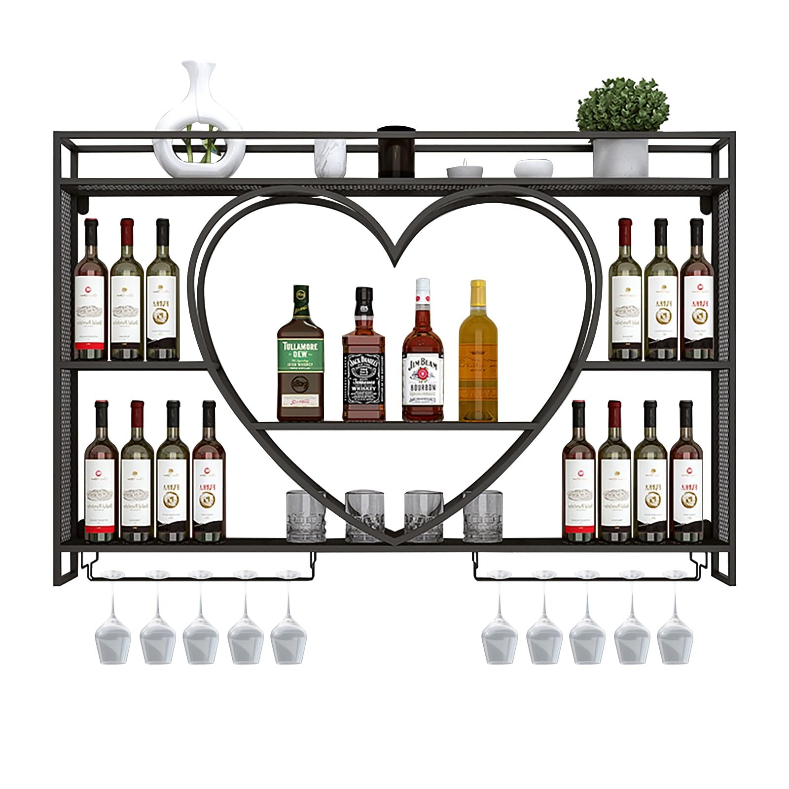 Casier à vin en métal mural grand format 140cm étagères polyvalentes et porte-bouteilles