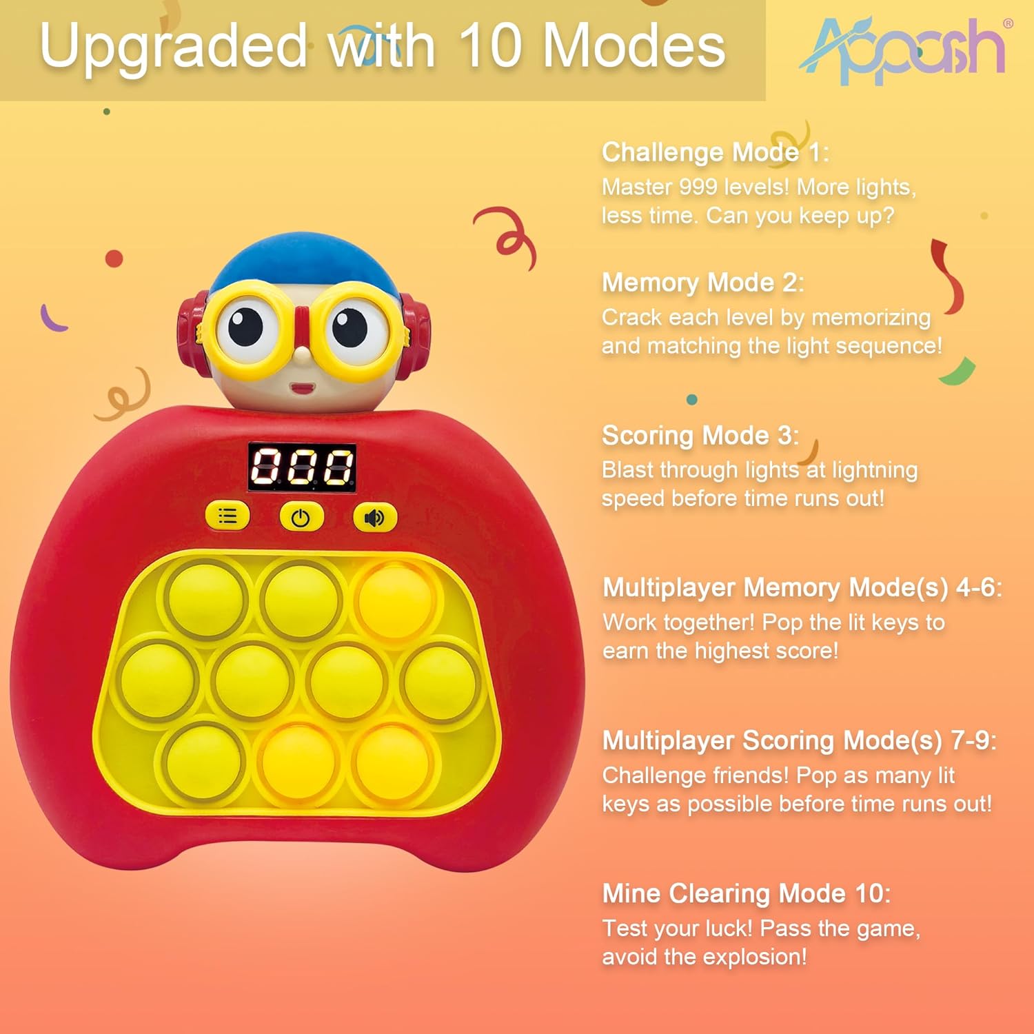 Upgraded Fast Push Pop It Game Crisp Click Light UP Bubbles 10 Modes Quick Push Stress Relieving Buttons Speed Push Sensory Gift Toy for Kids and Adults[White]