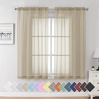 Taupe Sheer Curtains 63 Inches Long 2 Panels Set, Semi Transparent Voile Rod Pocket Sheer Window Drapes for Bedroom Bed Canopy Living Room Dining Wedding Party Backdrop, 40W x 63L inch - Buy now