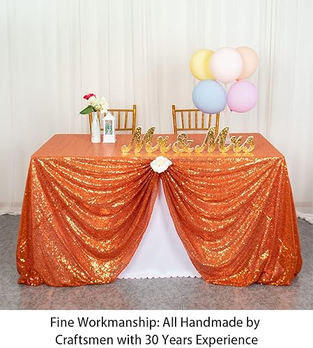 Miniatura 3 de ShinyBeauty Mantel rectangular de 60 x 102 pulgadas, mantel decorativo de lentejuelas naranjas para fiesta de cumpleaños, mantel de mesa de tela