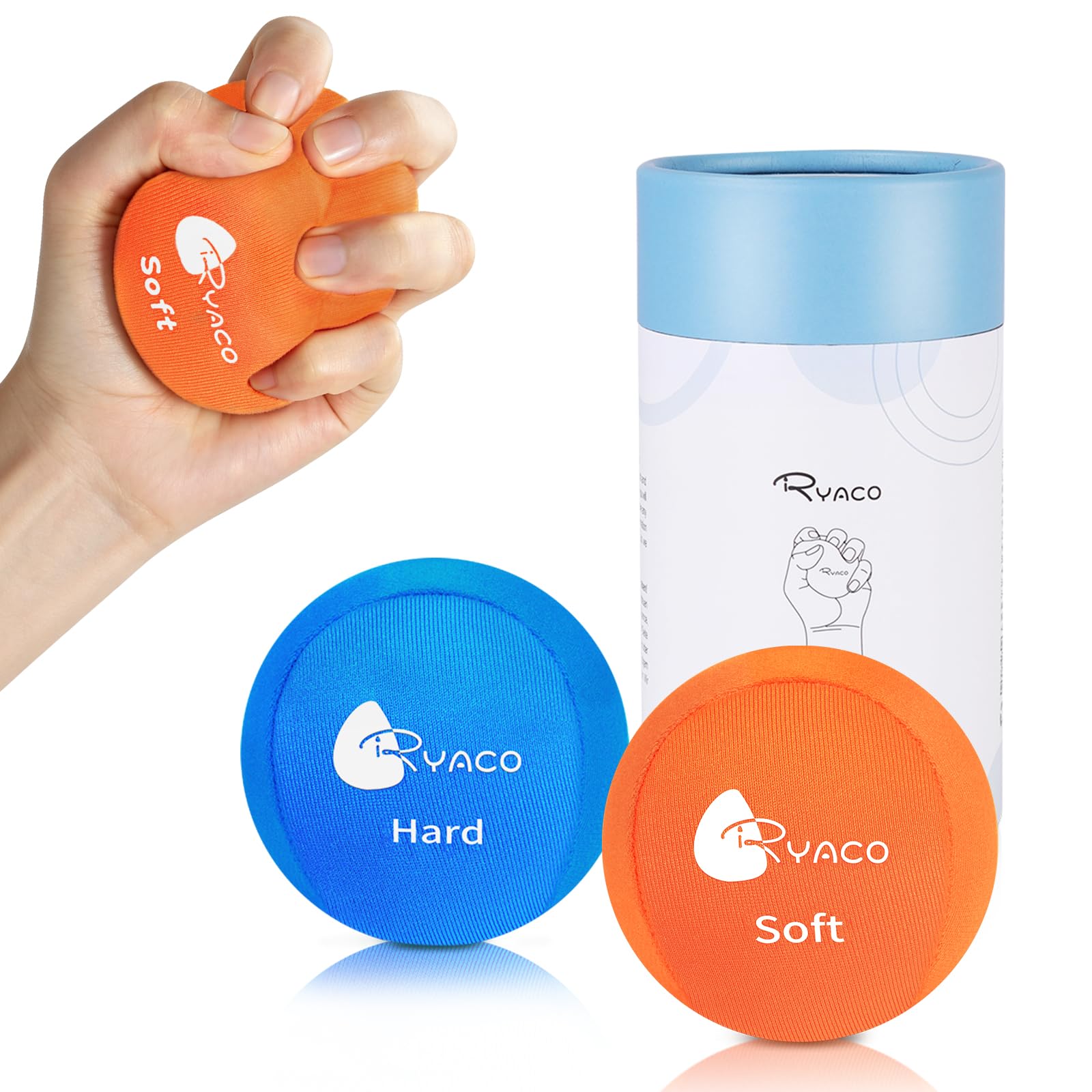 RYACO 2PCS Hand Exercise Gel Stress Balls Set Black＆Gray