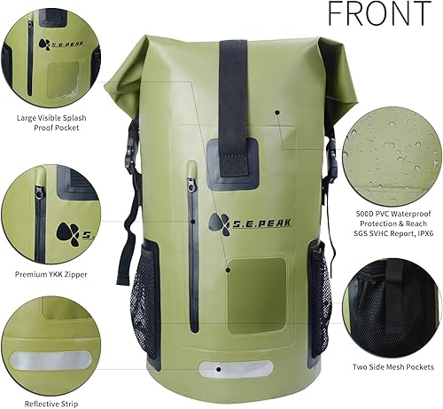 Miniatura 2 de SEPEAK - Mochila impermeable IPX6 de 35 L, con cierre enrollable, accesorios para kayak, artículos esenciales para camping, natación, playa, pesca,