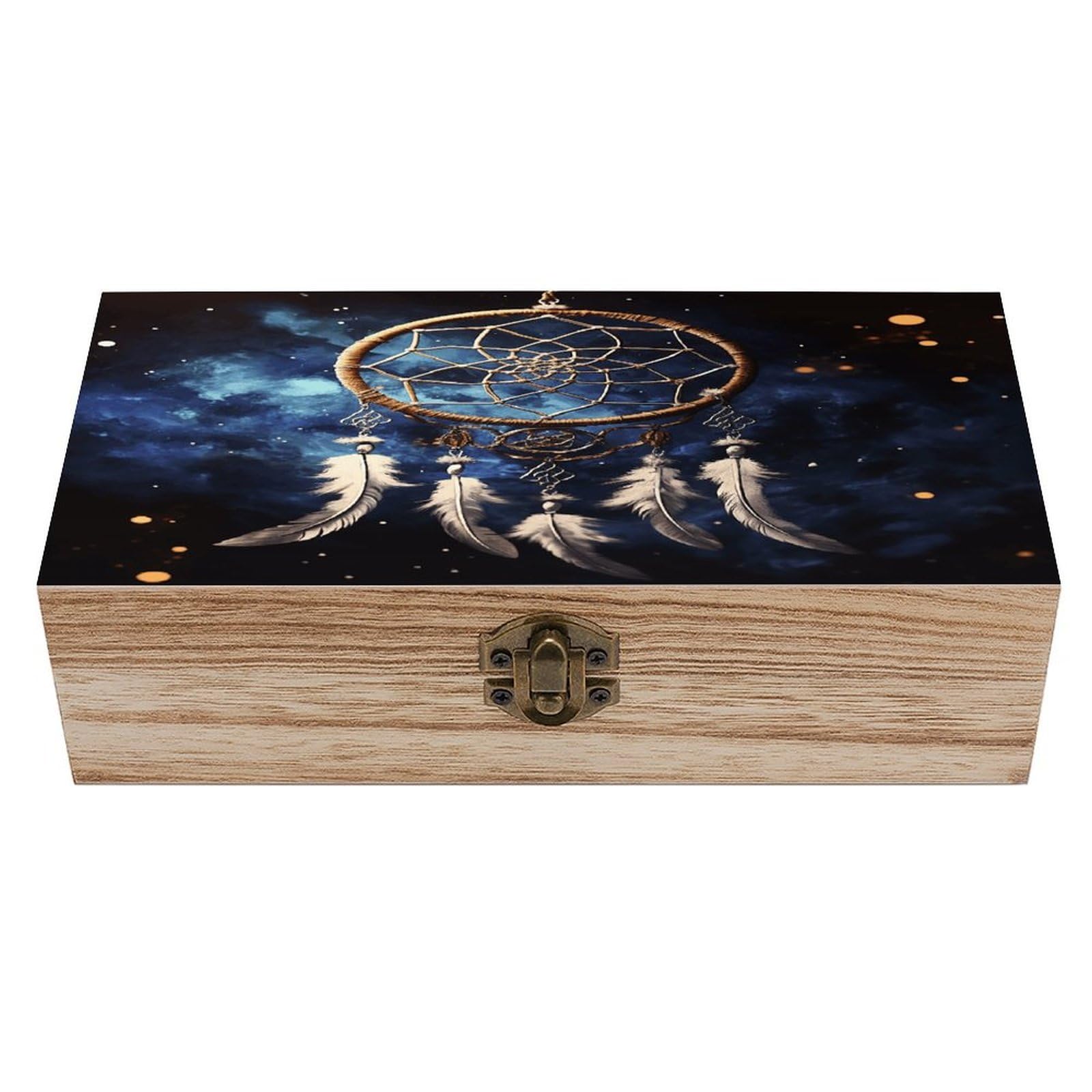 VstaDank White Fantasy Dream Catcher Wooden Storage Box Wooden Keepsake Box with Hinged Lid Exquisite Solid Wood Decorative Jewelry Case Memory Box for Jewelry Photos Letters Crafts Trinkets