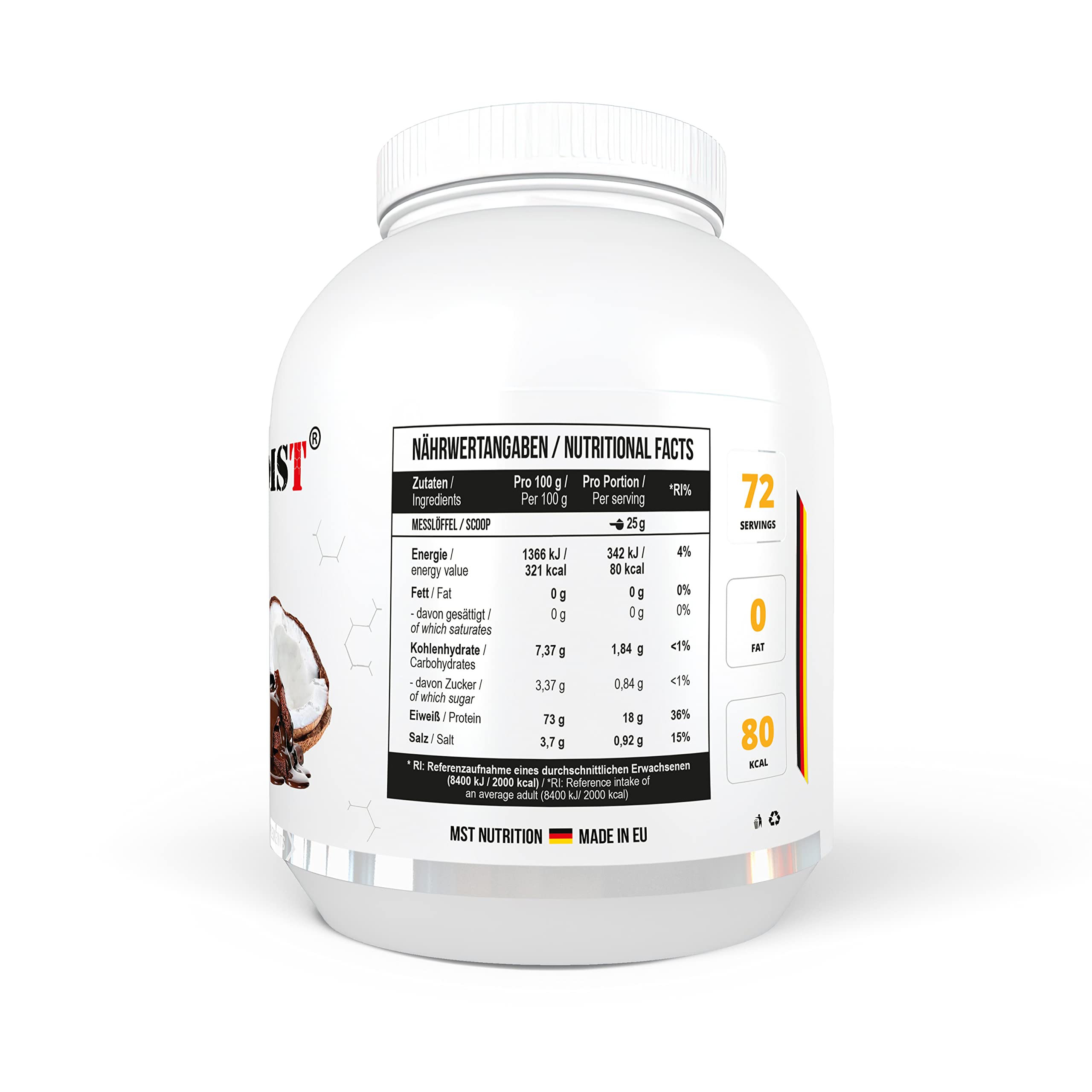 EGG White Protein 1800 g | Ei Eiweiß 72 Portionen Lactose free | Aspartame Free | MST® Nutrition Berlin (Chocolate - Coconut)