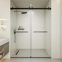 RFN 50-54" x 76" Frameless Double Sliding Shower Door, 8mm Tempered Glass, Matte Black 304 Stainless Steel