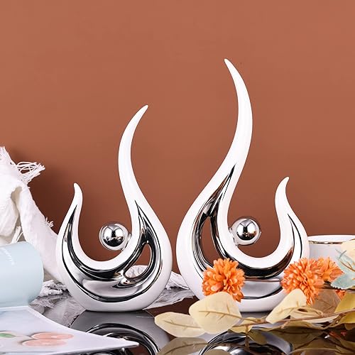 Vista 28 de XMGZQ Decoración verde azulado para el hogar, escultura de pareja verde y dorado, estatuas de cerámica verde, estatua de cerámica de arte abstracto