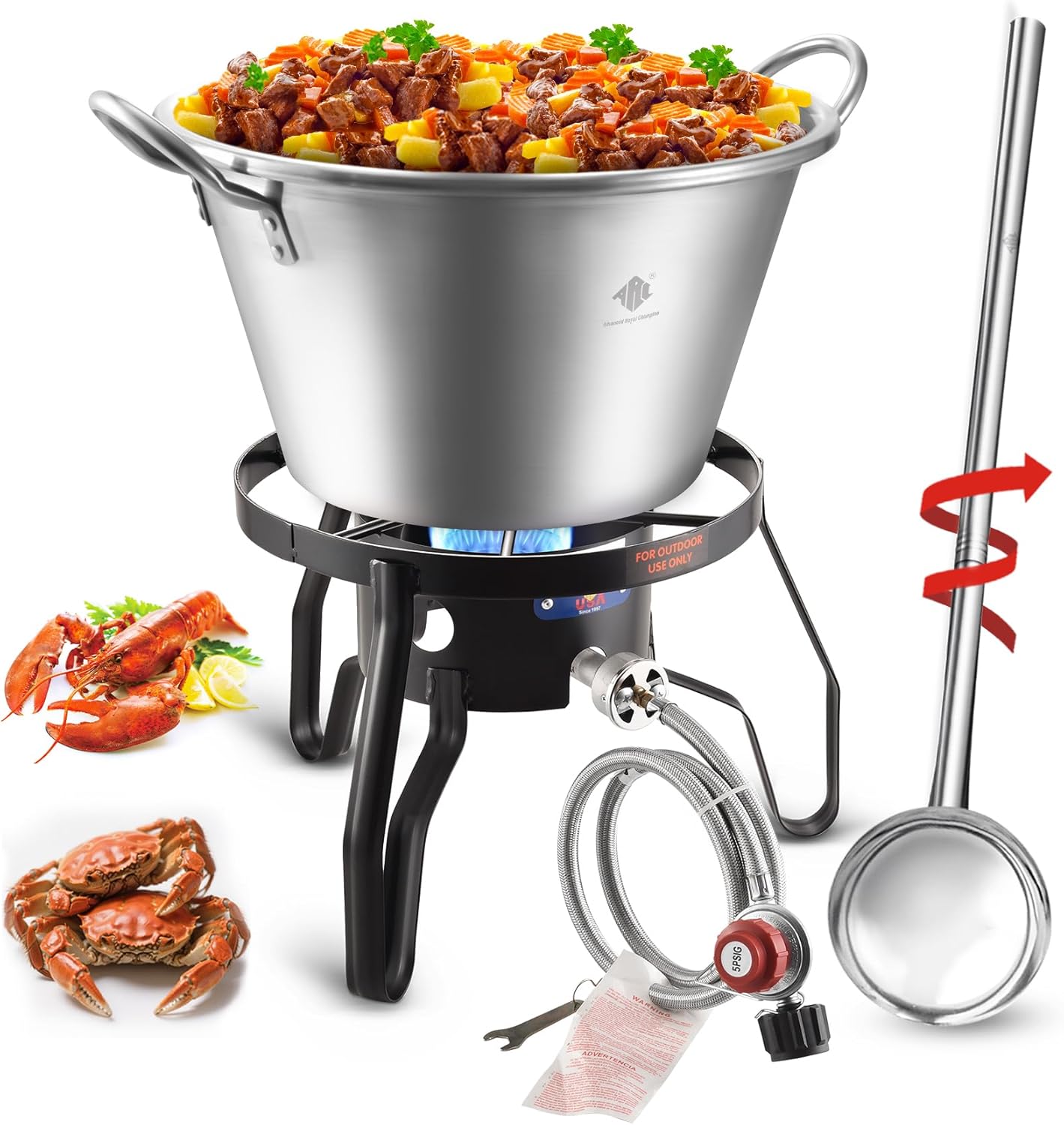 ARC 41QT Outdoor Wok and Propane Stove Outdoor Cooker Set, 21" Heavy Duty Mexican Cazo Para Carnitas and 36" Large Spoon, Great for Carnitas Braising,Sea Food Boiling, Inoxidable Wok