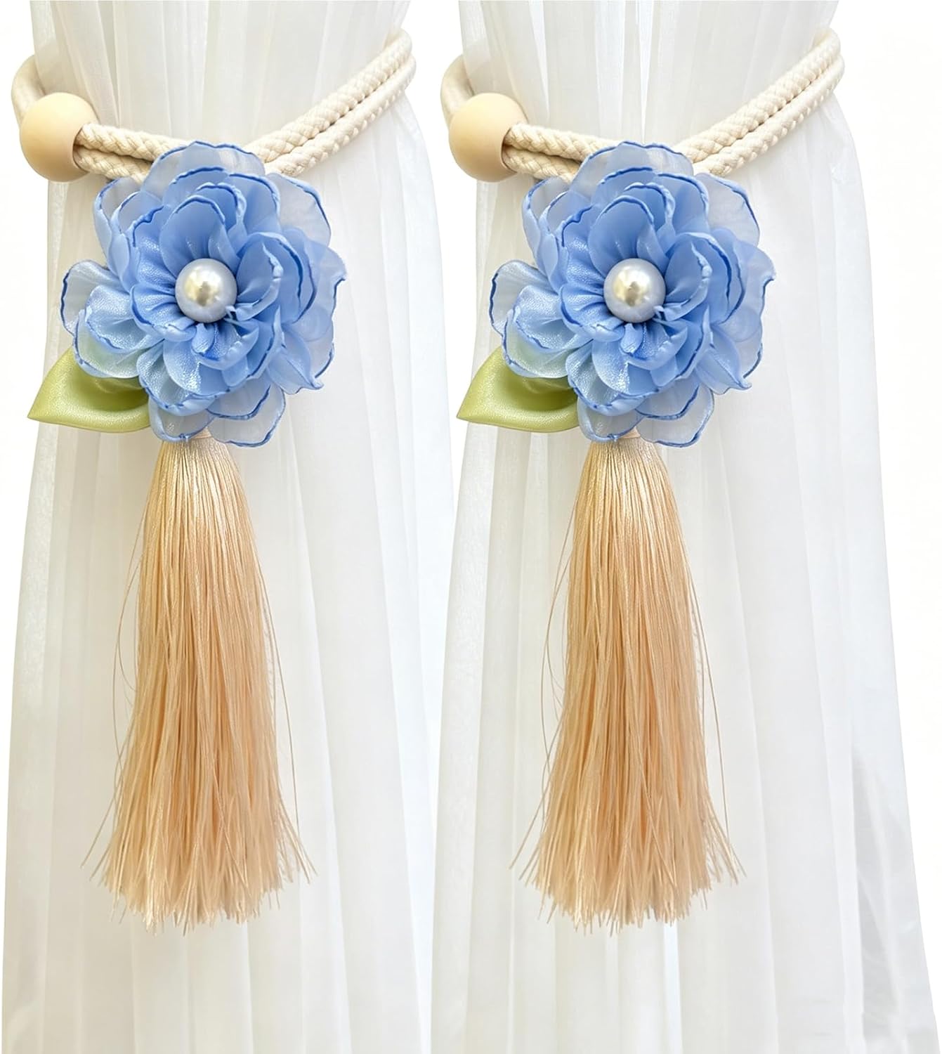 Flower Curtain Tiebacks 2 PCS，Simple Elegant Tassel Curtain Tie Backs，Accessories Wall Decoration ，Drapery Tiebacks for Bedroom Window Treatment (Pink)