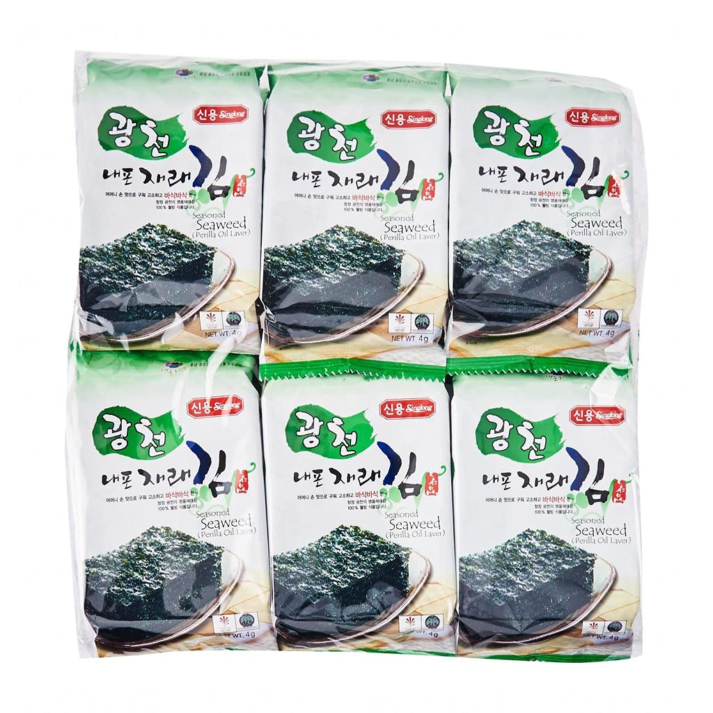 Singlong Seasoned Seaweed (Perilla Oil Laver)(4g x 8s) 32g - They taste great and are a good source of protein, vitamin, minerals, and fiber.
